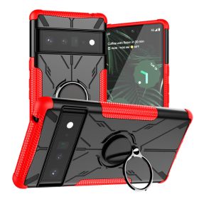 Magnetic Car Ring Bracket Protective Cover Mecha Bear Phone Case (Option: Red-Pixel 6)