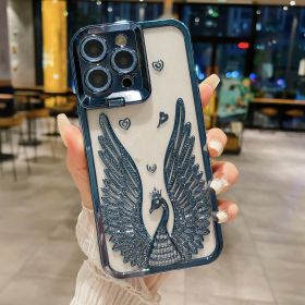 Angel Wing Frame Bracket Electroplating Three-dimensional Phone Case (Option: Far Peak Blue-IPhone15Pro)