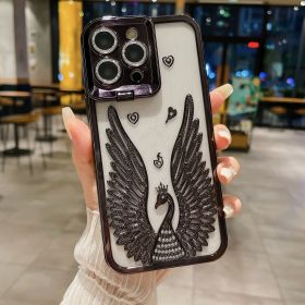 Angel Wing Frame Bracket Electroplating Three-dimensional Phone Case (Option: Black-IPhone15Pro)