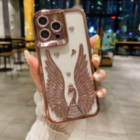 Angel Wing Frame Bracket Electroplating Three-dimensional Phone Case (Option: Cherry Blossom Pink-IPhone15Pro)