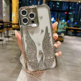 Angel Wing Frame Bracket Electroplating Three-dimensional Phone Case (Option: Bright Moon Silver-IPhone15Pro)