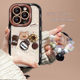 Coffee Bear Three-dimensional Doll Pendant Drop-resistant Phone Case (Option: Cream Black-IPhone14)